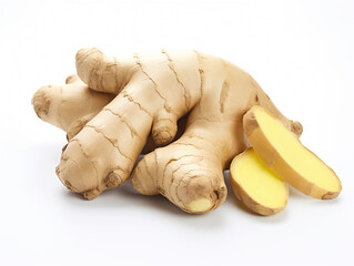 Fresh ginger root or rhizome isolated on white background cutout