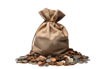 Money in a bag isolated on transparent background,png file