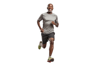 Happy black man running and exercising, smiling. isolated on transparent background,png file