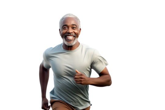 Happy black man running and exercising, smiling. isolated on transparent background,png file
