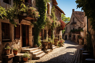 Fototapeta na wymiar Generative AI - An old narrow street in small town in Southern France
