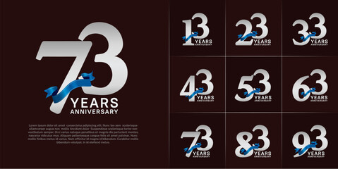 Set of Anniversary Logotype silver color with blue ribbon can be use for special day celebration