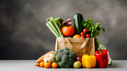 Fresh vegetables and fruits kept in a paper shopping bag