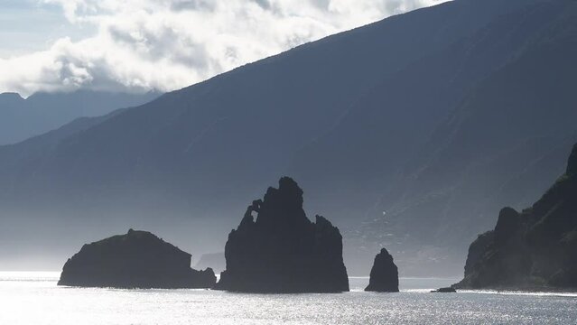 Ilheus da Janella sea stack in Atlantic Ocean, Madeira