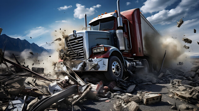 Realistic photo of a damaged truck in accident