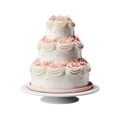 Wedding cake three-tiered isolated on white transparent background, PNG