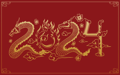 elegant chinese new year banner and poster with dragon sign year of the dragon with red background 