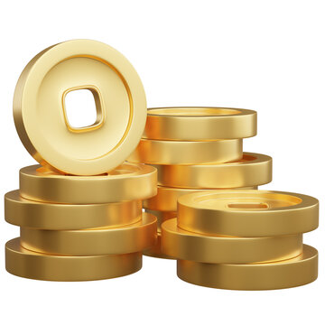 3d render of chinese golden coins stacking.