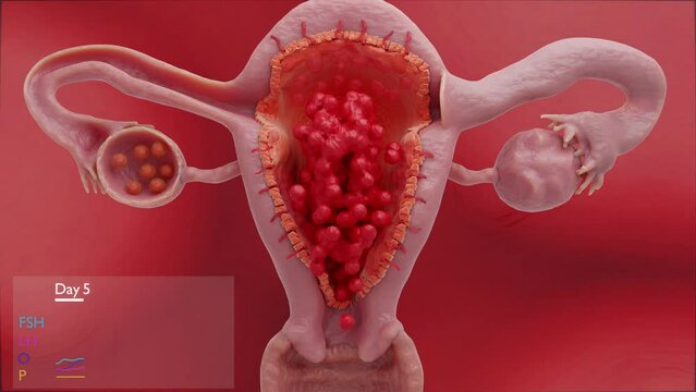 Menstrual cycle hormones and changes, animation
