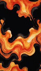 liquid art, Orange Gold and red watercolor flowing on the black background