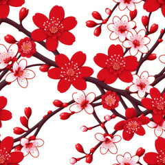 An art of red plum blossom mix with Cherry Blossom