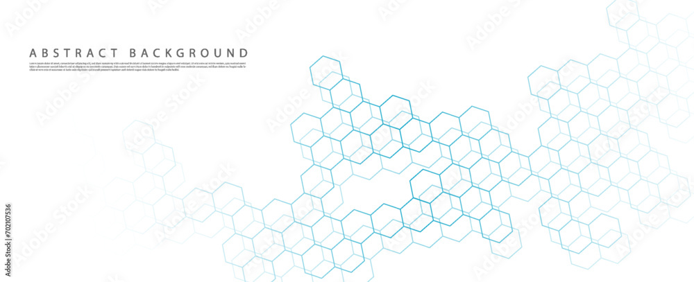 Wall mural abstract white background with bright blue hexagon vector. simple hexagon line overlay texture. clea