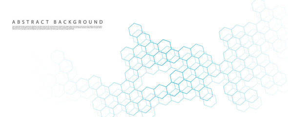 Abstract white background with bright blue hexagon vector. Simple hexagon line overlay texture. Clean minimal style. with space for copying.