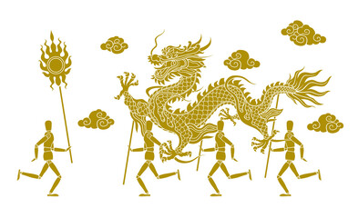 2024 Chinese new year, Chinese dragon graphics and  puppet figure character design line style.