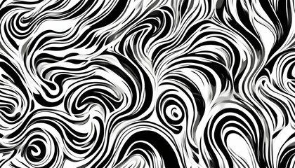 Wavy and Swirled Brush Strokes Vector Seamless Pattern - Bold Curved Lines and Squiggles Ornament