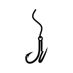 Broken fishing hook vector silhouette on white background. A simple fish trap that is no longer suitable for use.