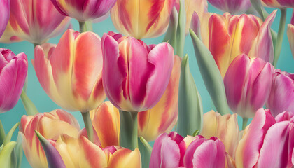 pink and yellow tulips in the garden