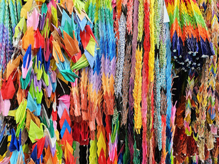 Colorful Origami Paper Cranes at Nagasaki hypocenter park where is a famous landmark of Nagasaki.