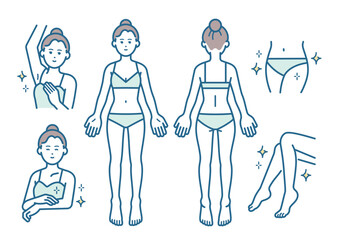 女性の全身脱毛イラストのセット