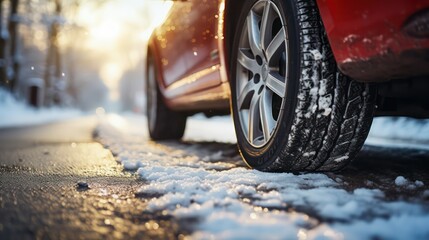 car wheel in snow - obrazy, fototapety, plakaty