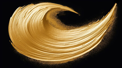 Beautiful textured golden brush stroke on black background. Luxurious and shiny gold paint stroke.