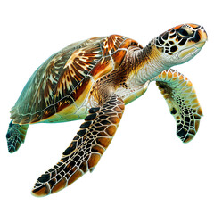 Sea turtles are swimming on a transparent background., png, generative ai, illustractions