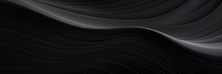 Black abstract background design. Modern wavy line pattern (guilloche curves) in monochrome colors. Premium stripe texture for banner, business backdrop. Dark horizontal vector template