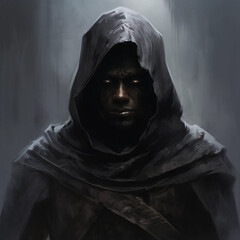 A Painting of a Male Dark-Skinned Rogue or Assassin RPG Character