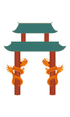 Illustration of chinese style dragon entwined on pillars of archway