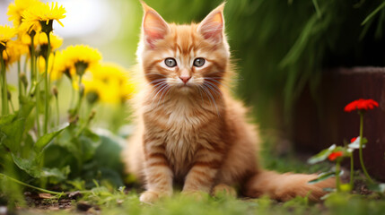 Naklejka na ściany i meble A cute red kitten