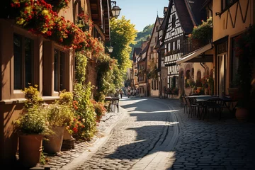 Fototapete Rund Generative AI - An old traditional street in rural Germany © nastyakamysheva