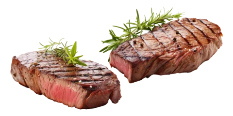 Foto op Canvas Meat or beef steak medium rare degree of doneness for cooking and grilling isolated on transparent png background, ingredients for making food. © TANATPON