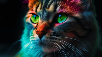 Rainbow-Colored Cat Face - obrazy, fototapety, plakaty