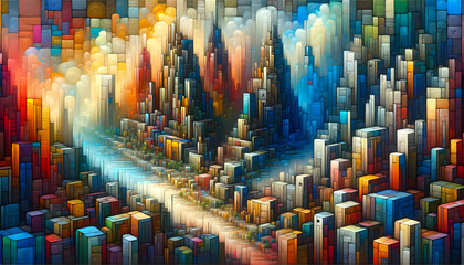 Cityscape abstract oil painting for wall decor