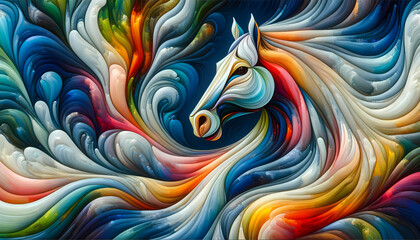 Horse abstract oil painting styles of impressionism and modern surrealism for wall decor - obrazy, fototapety, plakaty