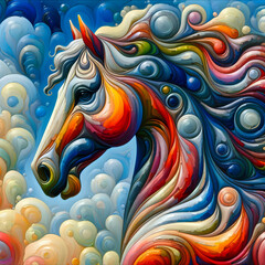 Horse abstract background with waves for wall decor