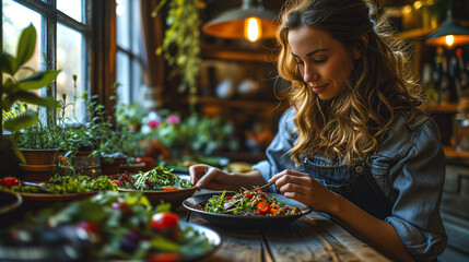 Closeup woman eating healthy food