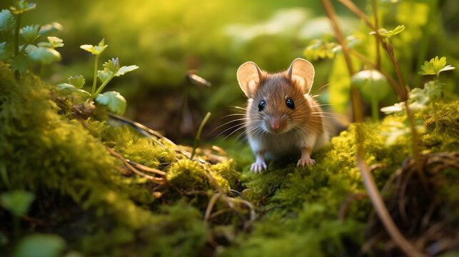 A wild wood mouse rests