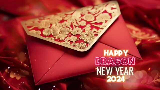 Happy Chinese new year of the Dragon greeting with chinese red envelope on Chinese new year celebration