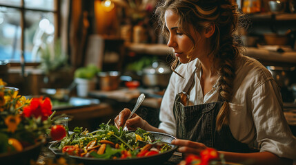 Closeup woman eating healthy food