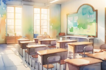 Interior of a school classroom. 3d rendering toned image