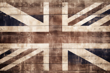 Distressed dark worn background of a vintage Union Jack national flag of the United Kingdom on wooden board panels, stock illustration image - obrazy, fototapety, plakaty