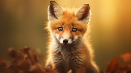 Cute red fox in the autumn forest. Close-up. Generative AI
