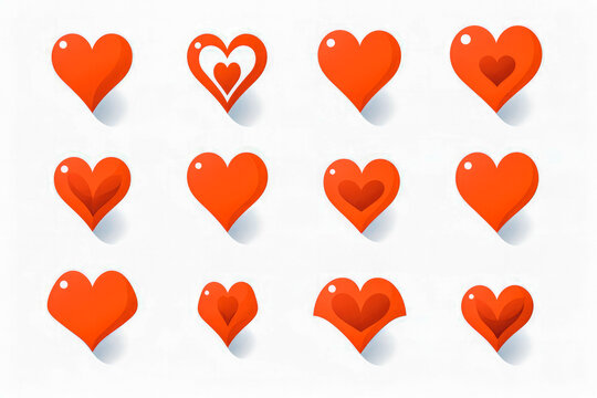 Red heart icons set vector in white background. Valentines day and love concept