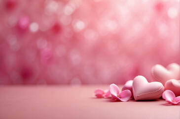 pink hearts on a pink bokeh background, valentine's day background