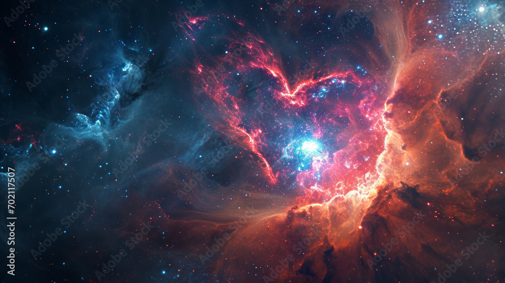 Wall mural an explosion in a galaxy that creates a huge neon heart shape. valentine's day space idea