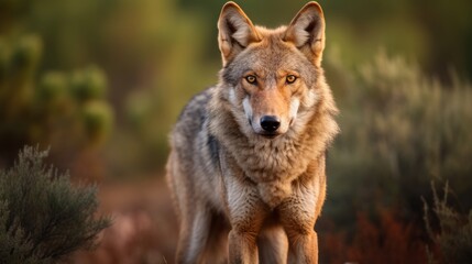 Fototapeta premium Portrait of a wild wolf in the Arizona desert, USA. Generative AI