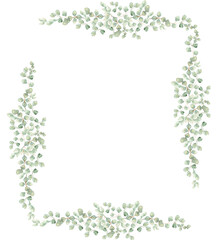 Watercolor hand drawn greenery frame illustration, eucalyptus border clipart