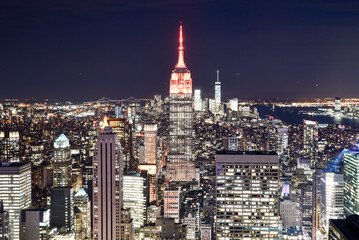 New York City midtown skyline, Empire State Building at night