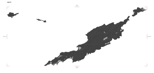 Anguilla shape isolated on white. Bilevel elevation map - obrazy, fototapety, plakaty